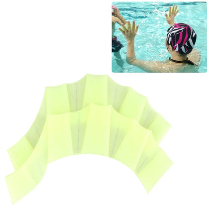 Neon green silicone finger webbed swimming gloves, fan-shaped paddles for swimming