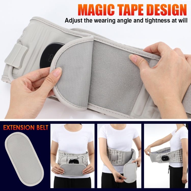 Adjustable grey inflatable belt with hook-and-loop tape closure and side strap