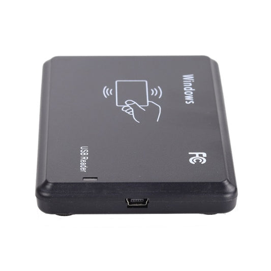 Black RFID card reader underside with micro USB port and ID/induction icons