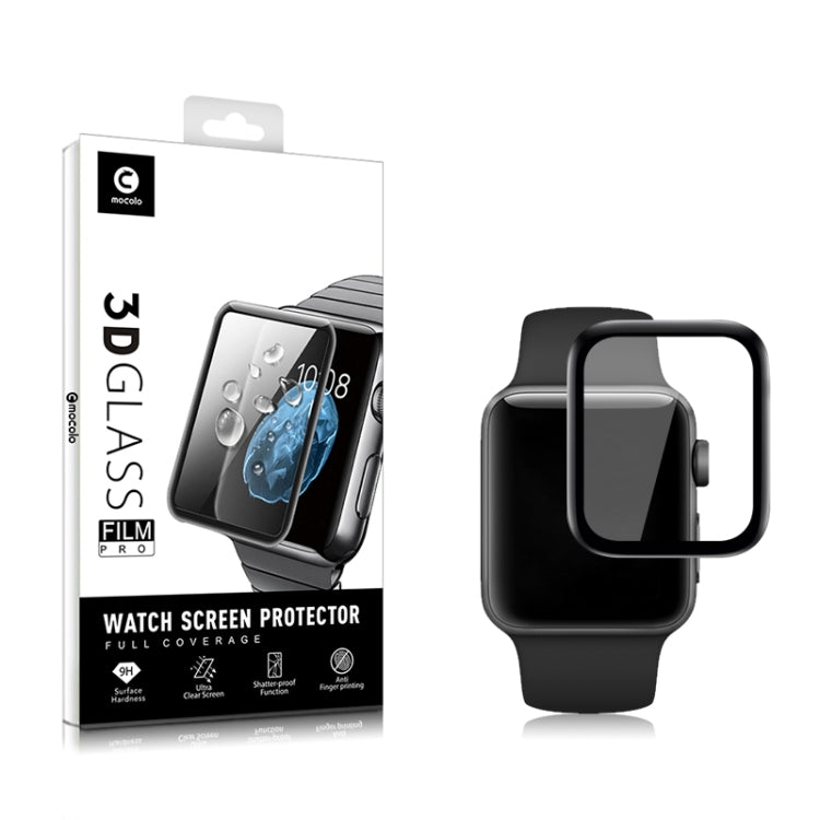 Tempered glass screen protector for Apple Watch, 3D rounded edge, black watch cover