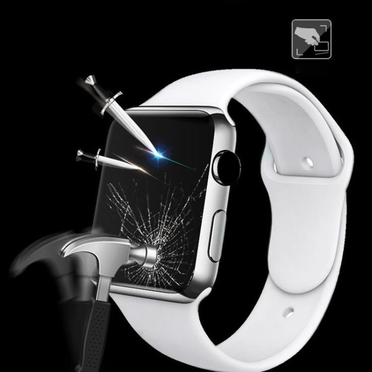Tempered glass smartwatch screen protector with impact crack graphic on display