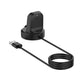 Black charging dock stand with attached USB cable and coiled wire