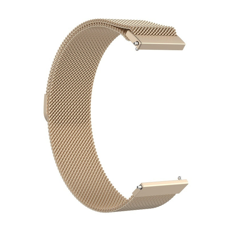 Champagne gold milanese mesh watch band with metal clasp ends and adjustable pin