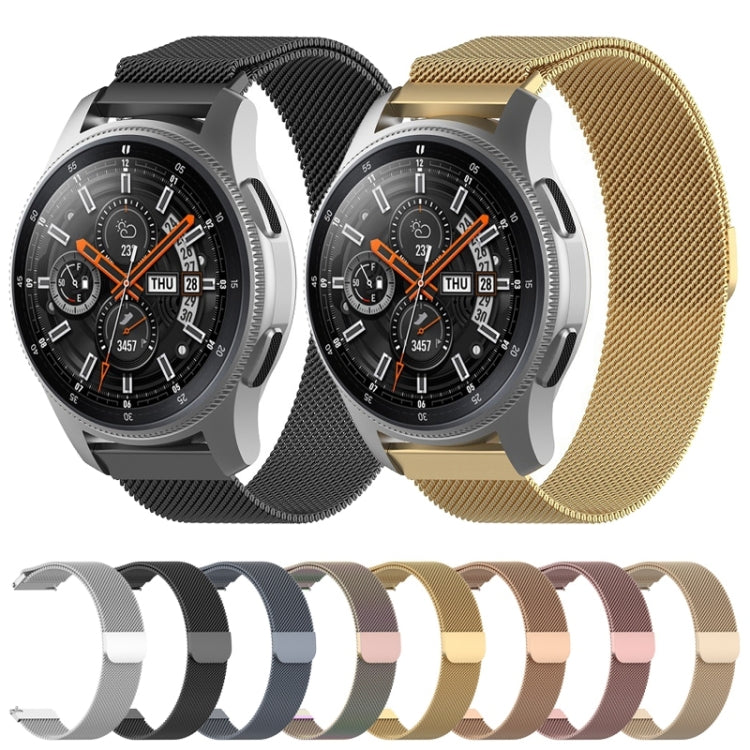 Two 46mm smartwatches with Milanese mesh stainless straps in gold and dark gray