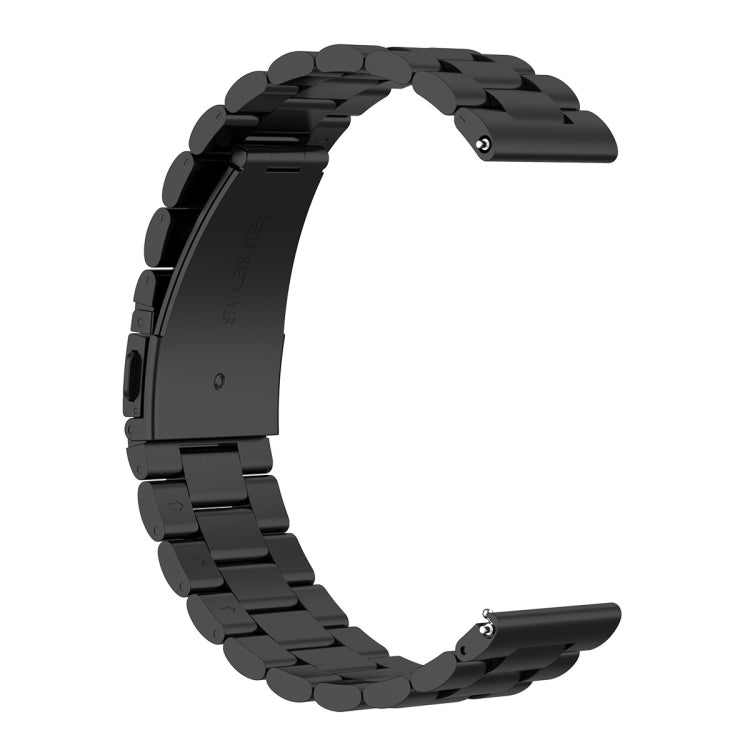 Three-bead stainless steel watch wrist strap, black tone, clasp side view