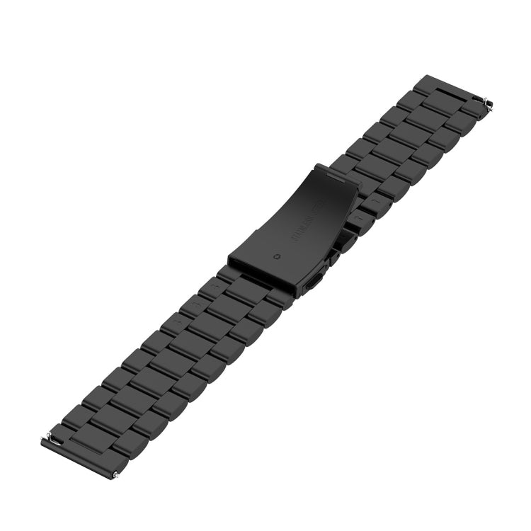 Three-bead stainless steel watch wrist strap, black metal links, 20mm