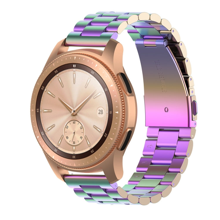 Three-bead stainless steel watch wrist strap, iridescent purple-green links