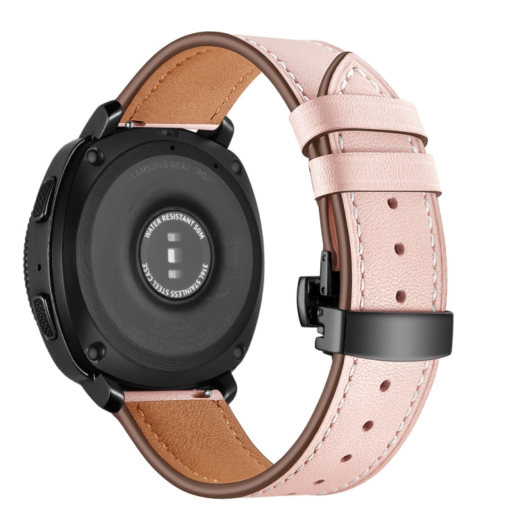 Light pink leather watch strap with butterfly buckle and perforated holes