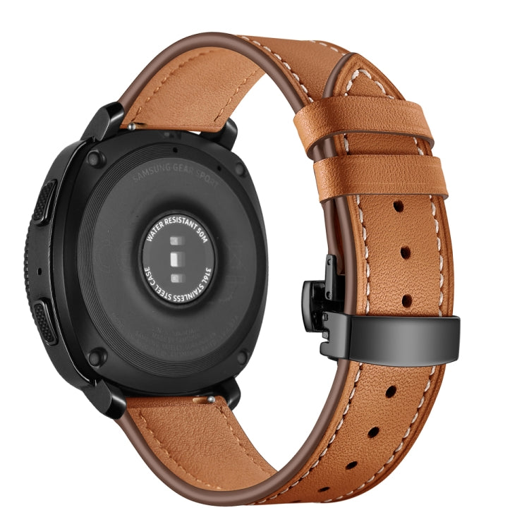 Brown leather watch strap with butterfly buckle and perforated holes