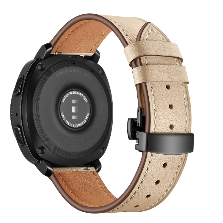 Light beige leather watch strap with butterfly buckle and perforated holes