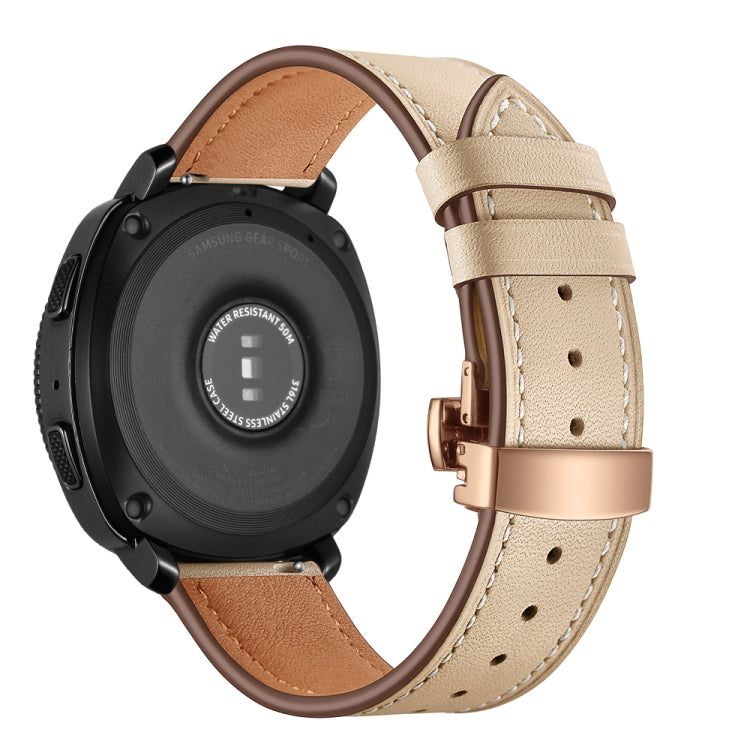 Leather watch strap with butterfly buckle, beige/apricot with rose gold-tone clasp