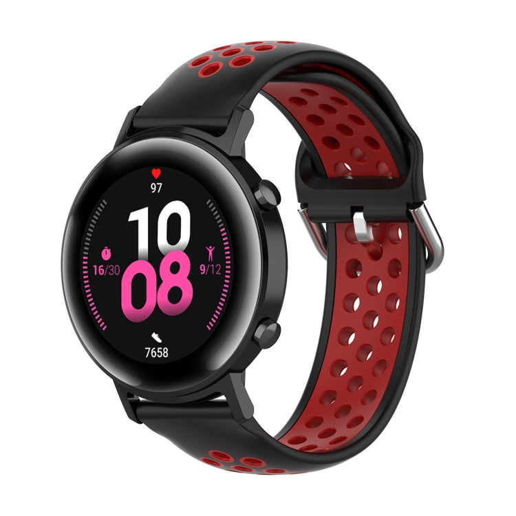 22mm silicone watch strap, perforated band, black and red, metal buckle