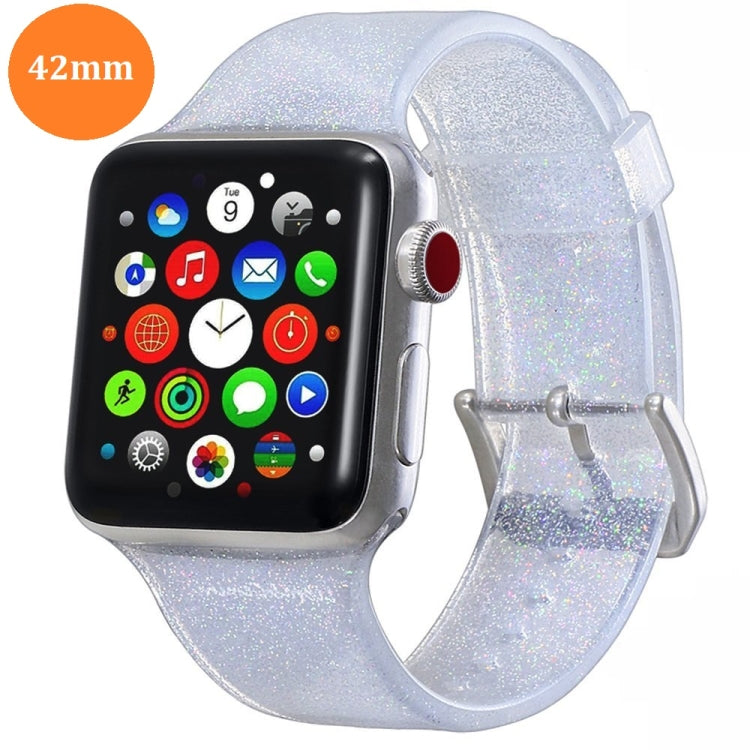 Glitter silicone watch strap with light blue band and clear clasp for 42mm