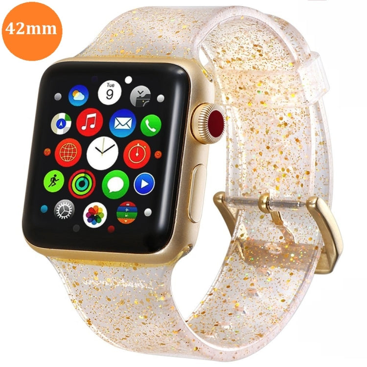 Glitter silicone watch strap with gold-tinted clear band and gold-toned clasp
