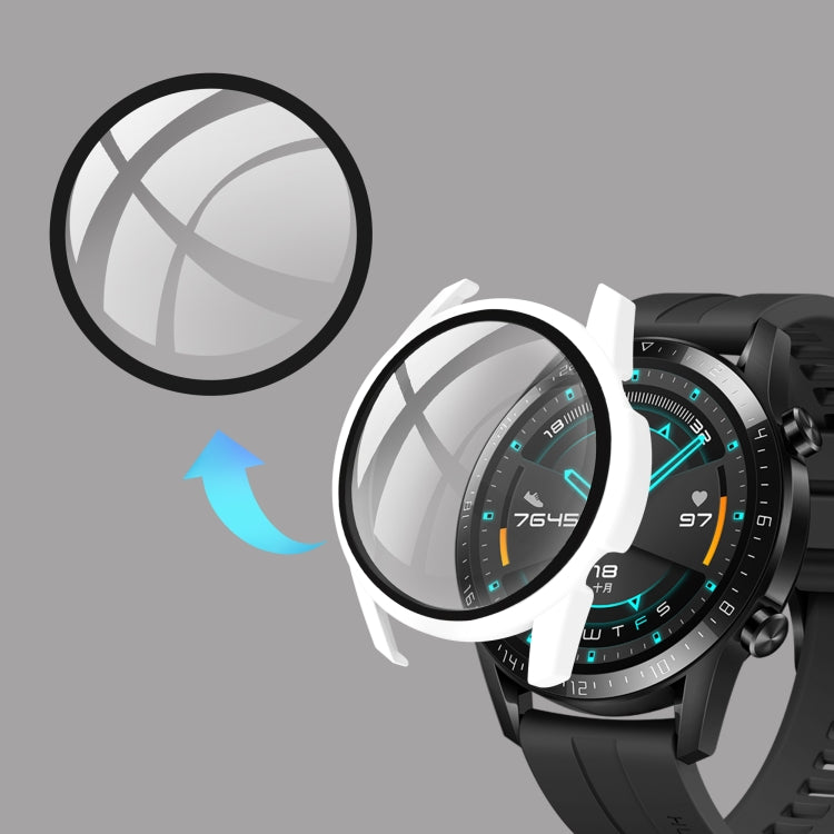 Huawei Watch GT2 46mm tempered glass film and protective shell, white front cover