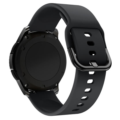 Black silicone smartwatch strap with metal buckle and punched adjustment holes