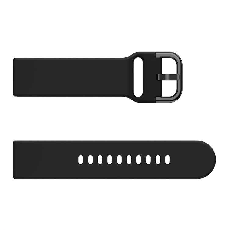Black silicone watch strap with metal buckle and adjustment holes