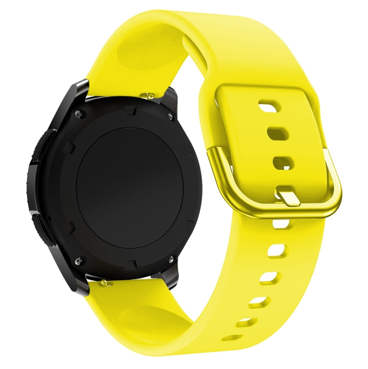 Yellow silicone smartwatch strap with metal buckle and perforated strap holes