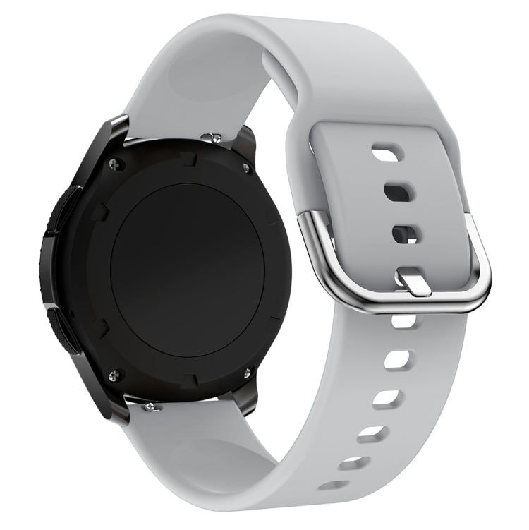 Light gray silicone watch band with metal buckle and perforated strap holes