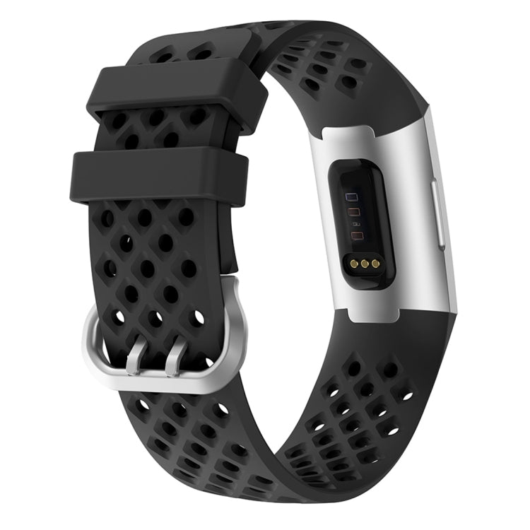 Black hollow silicone wristband with perforated cutouts and watch clasp