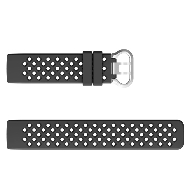 Black perforated silicone wristband strap with metal buckle loop