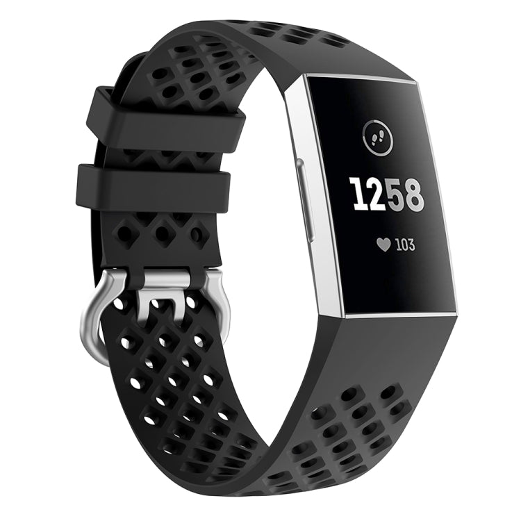 Black hollow silicone wristband with perforated cutouts and watch clasp