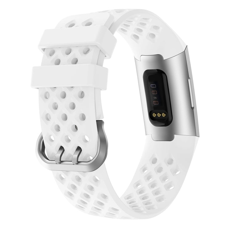 Silicone smartwatch wristband with hollow square perforations, white