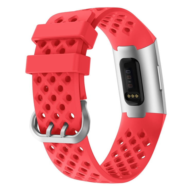 Red hollow silicone wristband with perforated pattern and watch clasp