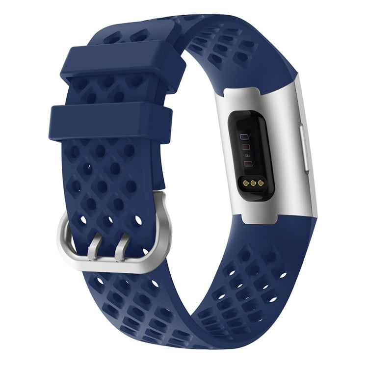 Dark blue hollow silicone wristband with perforated pattern and watch clasp