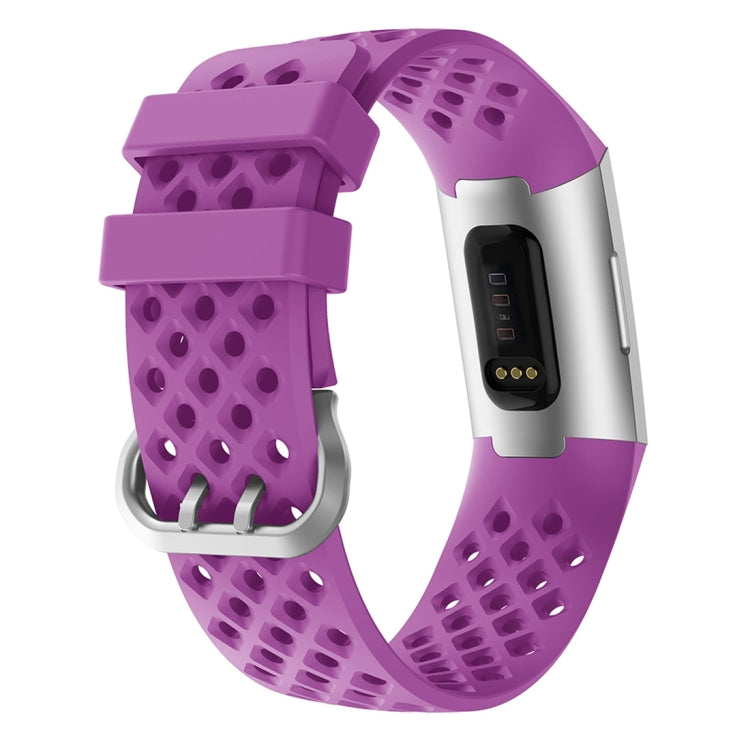 Purple hollow silicone wristband with perforated pattern and watch clasp