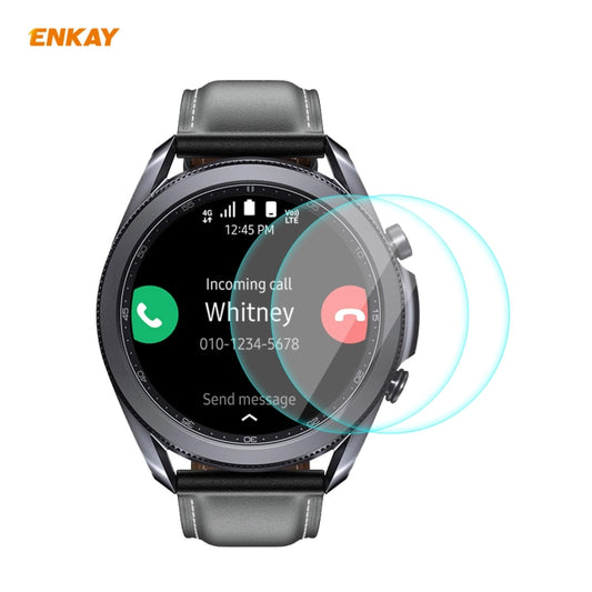 Curved-edge tempered glass screen protector on smartwatch display for Galaxy Watch 3