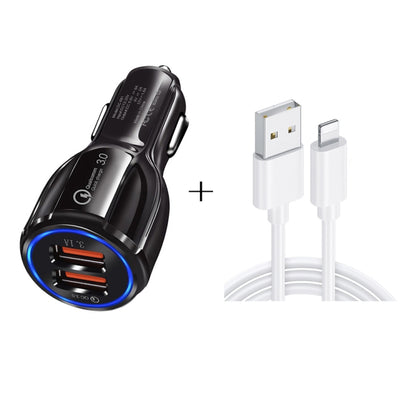 Dual USB car charger and white 8-pin fast charging cable kit