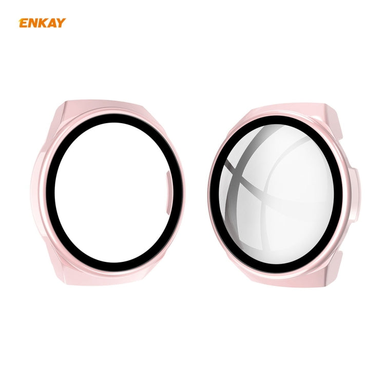 ENKAY frosted full-coverage case with tempered glass film, pink smartwatch protector