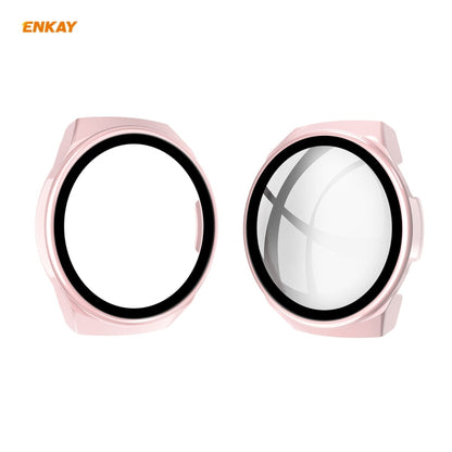 ENKAY frosted full-coverage case with tempered glass film, pink smartwatch protector