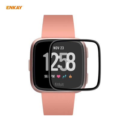ENKAY screen protector film on smartwatch display, full-screen edge coverage.