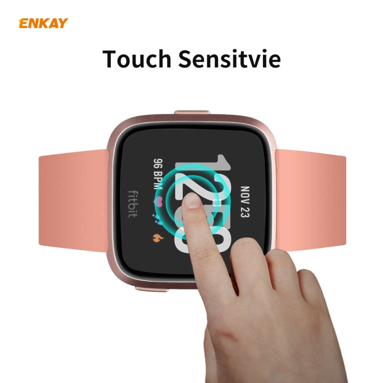 Smartwatch screen with ENKAY protector film showing touch sensitivity gesture.