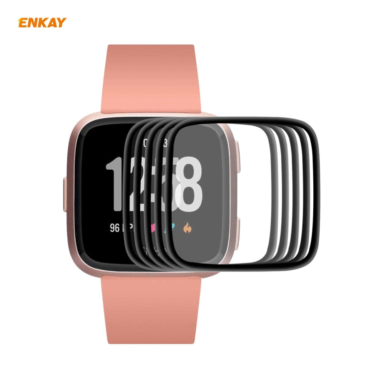 Stacked ENKAY screen protector films shown aligned over smartwatch display.