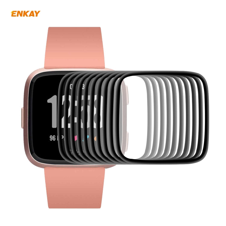 Multiple ENKAY screen protector films stacked over smartwatch screen, curved fit.