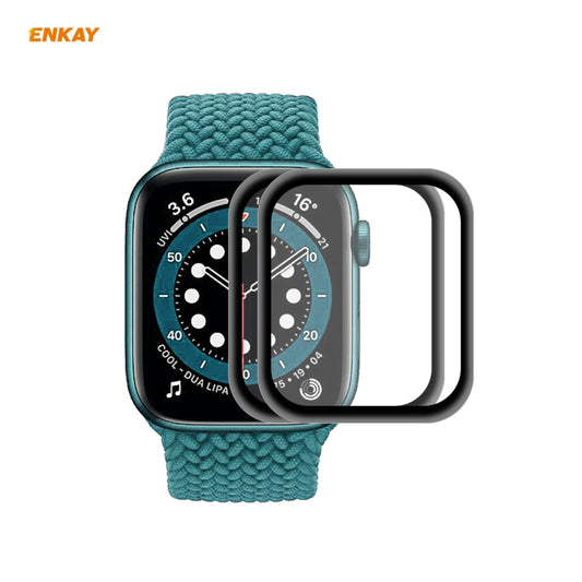 Apple Watch screen protector with curved black bezel edge, front view on teal band
