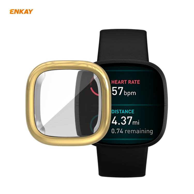 Full-coverage TPU smartwatch case with gold electroplate frame and clear window