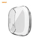 Clear TPU smartwatch case with raised edge cutouts and side button access