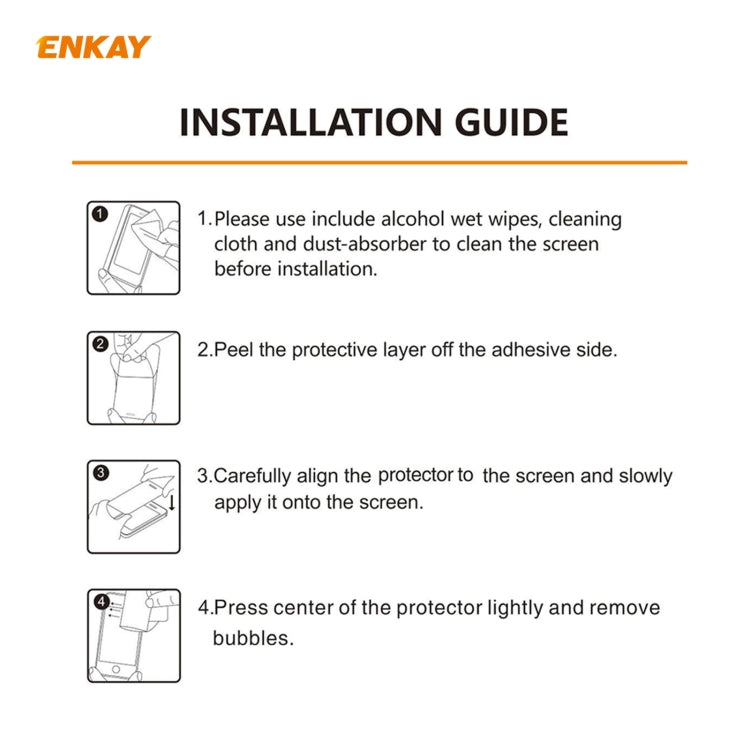 Screen protector installation guide sheet with step-by-step instructions