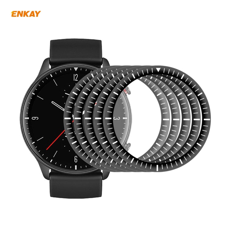 Amazfit GTR 2 screen protector film, curved edge cover over black smartwatch display