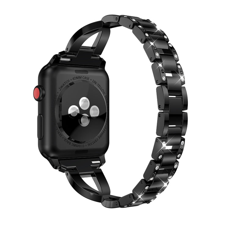 X-shaped Diamond-studded Solid Stainless Steel Wrist Strap Watch Band for Apple Watch Series 3 & 2 & 1 42mm