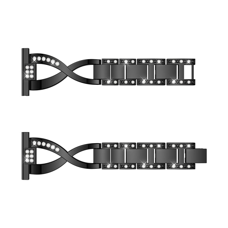 Pair of black stainless steel watch straps with X-shaped diamond insets