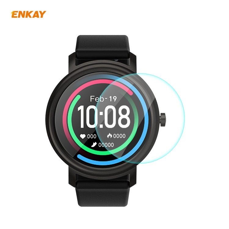 ENKAY curved edge tempered glass screen protector on black round smartwatch display