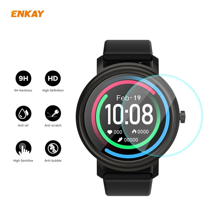 ENKAY 9H curved tempered glass screen protector on black smartwatch with HD icons