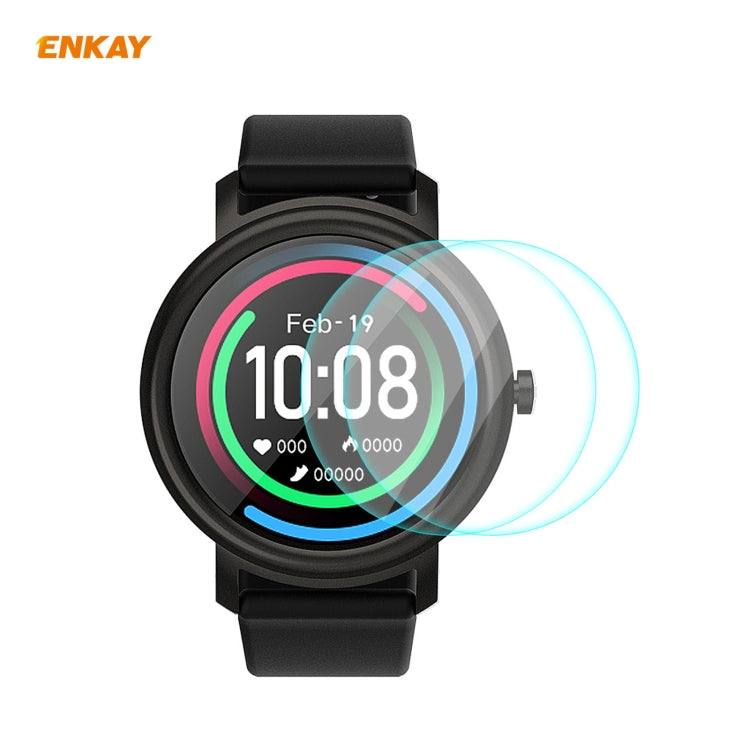 Curved tempered glass protector on black smartwatch face with blue light ring
