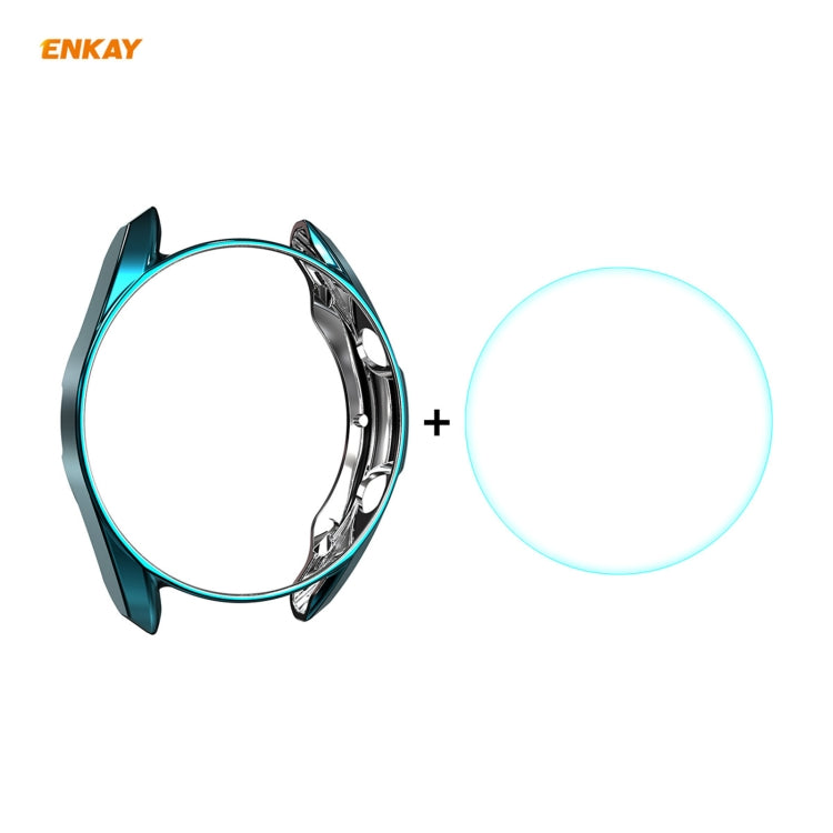 Cyan TPU smartwatch case with clear 2.15D tempered glass screen protector