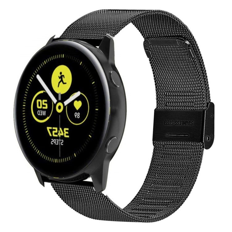 Black fine mesh stainless metal watch strap with double buckle clasp, for wristwatches